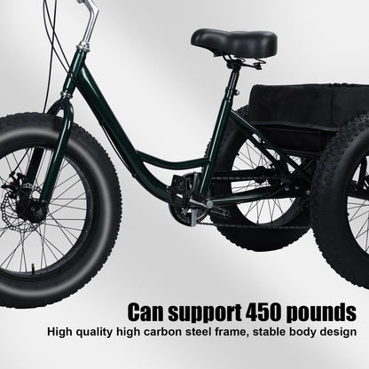 Rodiuiu Adult Tricycle, Fat Tire 7 Speed Cruiser Trike, 20 Inch 3 Wheel Bikes with Large Basket for Seniors, Women, Men, Adult Trikes for Shopping Picnic Outdoor Sports