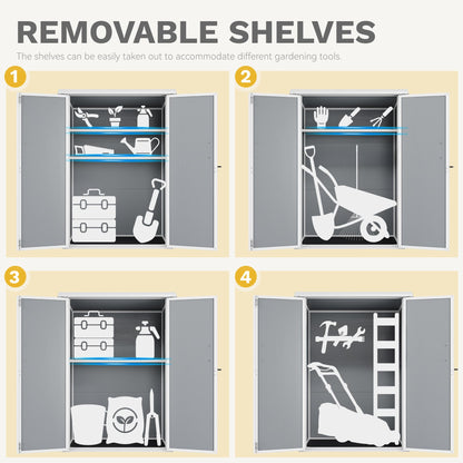 DWVO Outdoor Tall Storage Shed 60 Cuft with 2 Shelves, 5X3FT Vertical Tool Shed with Floor & Lockable Doors, Sturdy Double-Wall Plastic Cabinet for Garbage Cans and Garden Storage