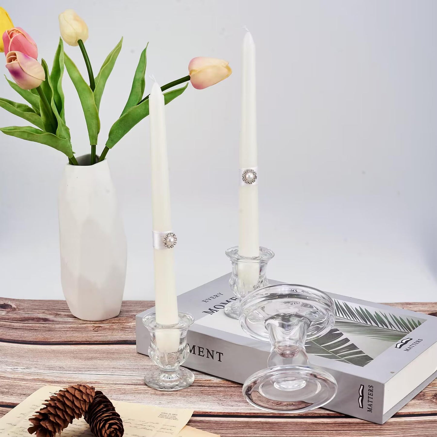 Unity Candle Holder - Glass Candle Holders for Pillar Candles Taper Candles, Glass Candlestick Holders Set of 3, Decorative Clear Glass Candlestick Holder for Wedding Table Dinning Church Centerpiece