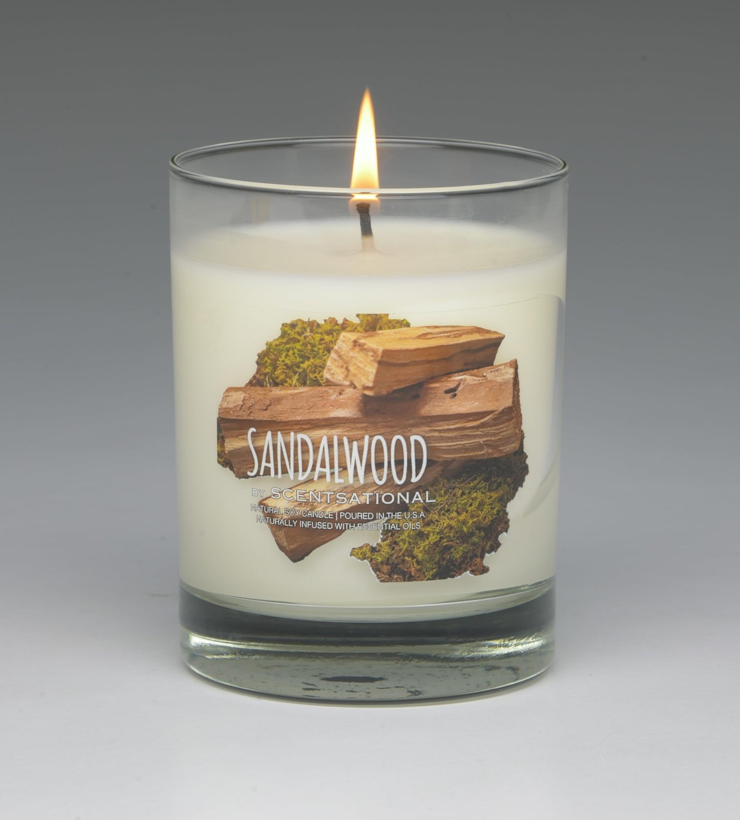 Scentsational Sandalwood Soy Candle, 11 oz Glass Jar, Gift Wrapped, 50-60 Hour Burn Time