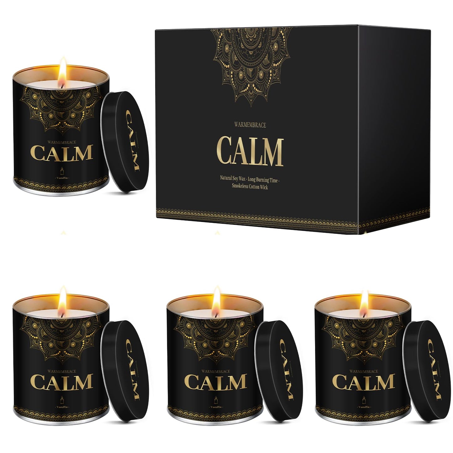 WarmEmbrace Scented Candles, 9 Oz Candle Sets for Home, Office, Meditation, Yoga, Candles for Women & Men, Birthday, Christmas, Valentine's Day Present, Lavender, Vanilla, Rose & Sandalwood, Lemon