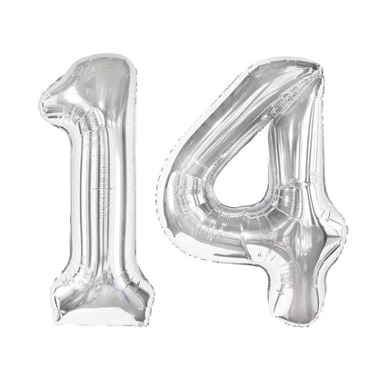 Silver Number 14 Balloon 40 inch, 14 Number Balloons, 14th Silver Birthday Decorations for Girls Boys Kids, 14 Year Old Silver Party Supplies