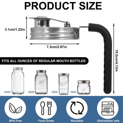 2 Pack Mason Jar Pour Spout Lid Mason Jar Pitcher Lid With Handle for 70MM Ball Mason Jars Leak Proof Seal for Drinking Salad Dressing & Food Storing