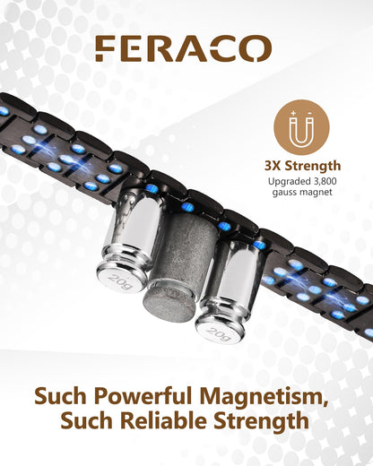 Feraco Magnetic Bracelets for Men, Titanium Steel Bracelets with 3X Ultra Strenth Neodymium Magnets, Adjustable Health Gift (Black)