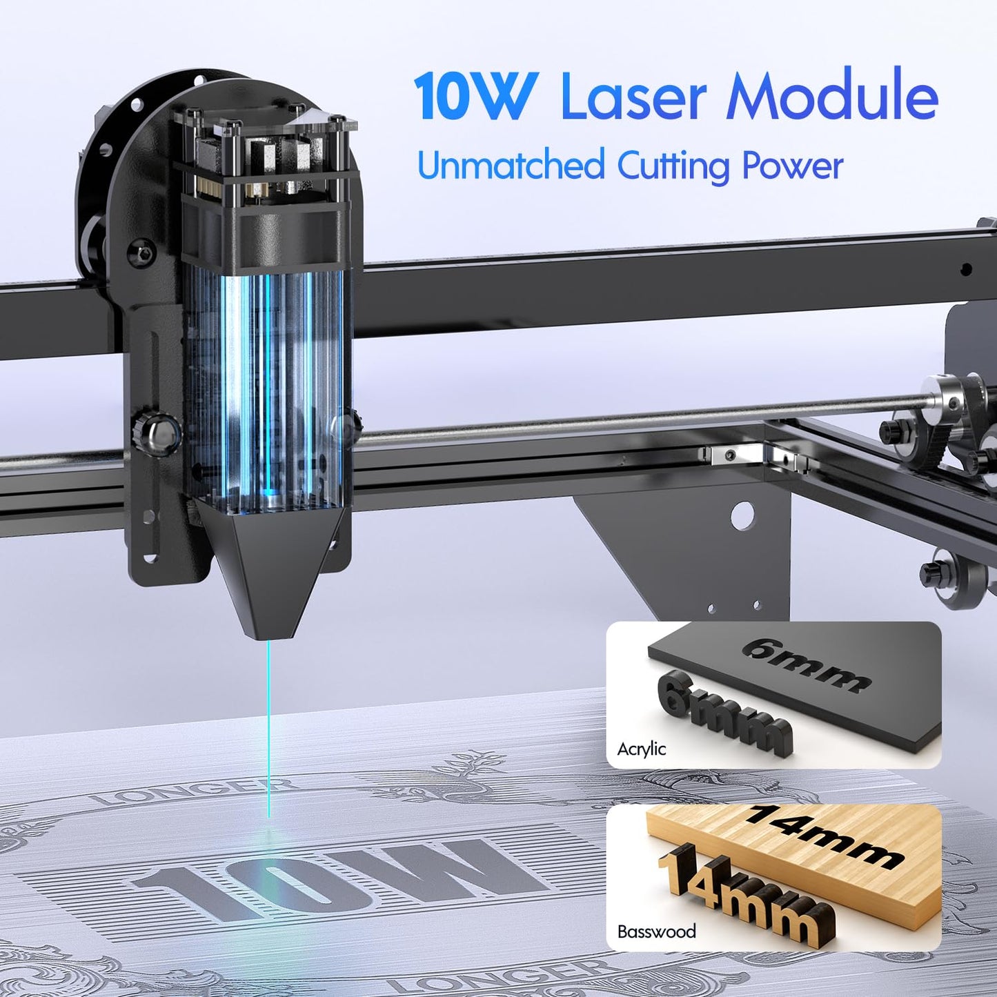 Longer RAY5 Laser Engraver, 10W High-Precision Laser Engraver, Compressed Spot CNC, App Offline Control, DIY Engraving Tool for Metal/Glass/Wood, Engraving Area 15.7 "x15.7"