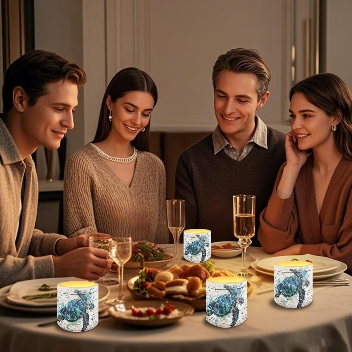 NETILGEN Sea Turtle Flameless Candles with Remote Timer Pack of 4 Battery Operated LED Pillar Candles 3 inch Realistic Flickering Flameless Candles Home Decor