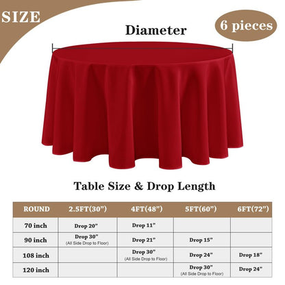 Fitable 6 Pack Red Round Table Clothes - 70 Inches in Diameter - Stain Resistant and Washable Tablecloths, Polyester Fabric Table Covers for Wedding, Party, Banquet, Gathering