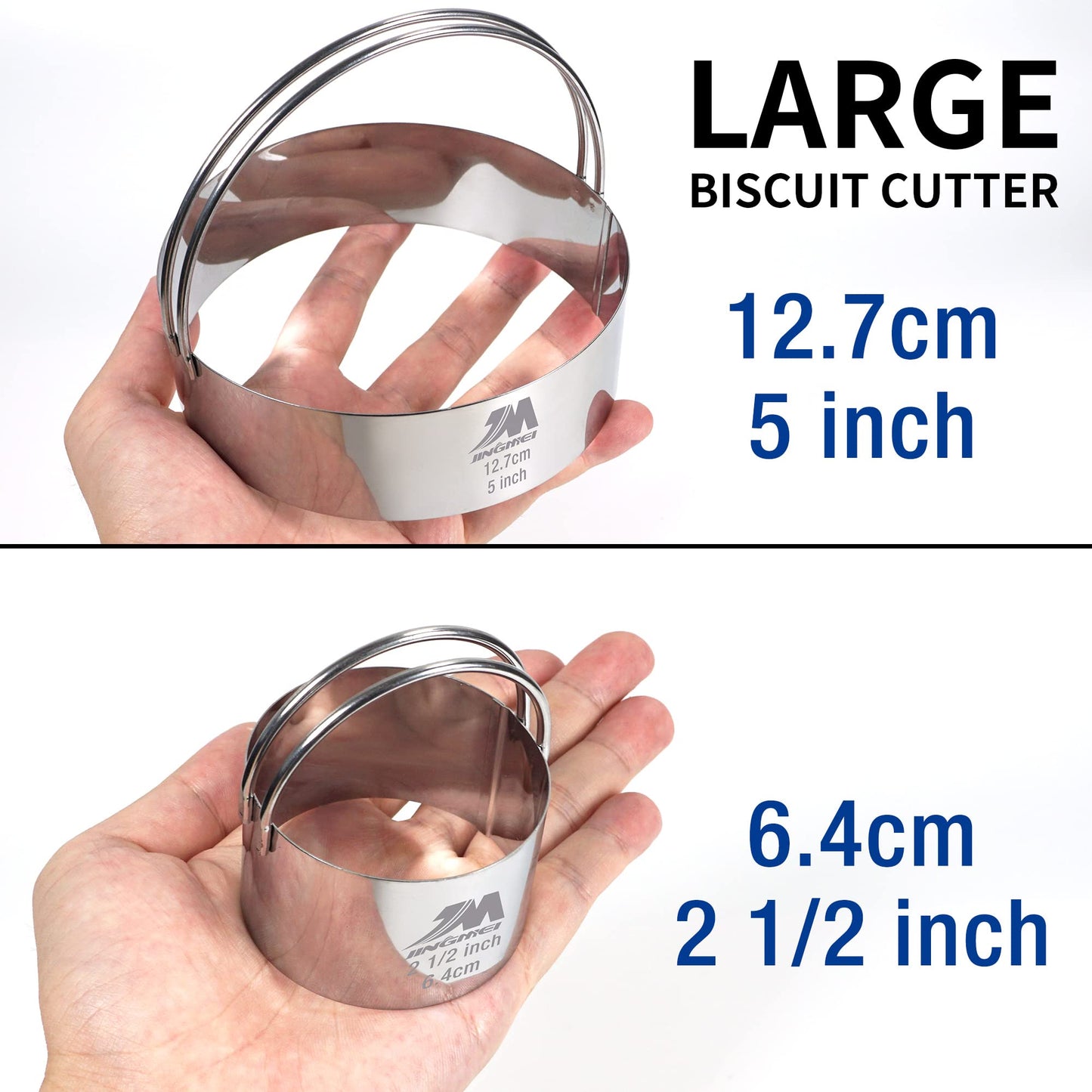 M JINGMEI Biscuit Cutter Set for baking 2inch 2.5inch 3inch 3.5inch 4inch 5inch large size Round Cookies Cutter with Handle Professional Baking Dough Tools 6pcs set