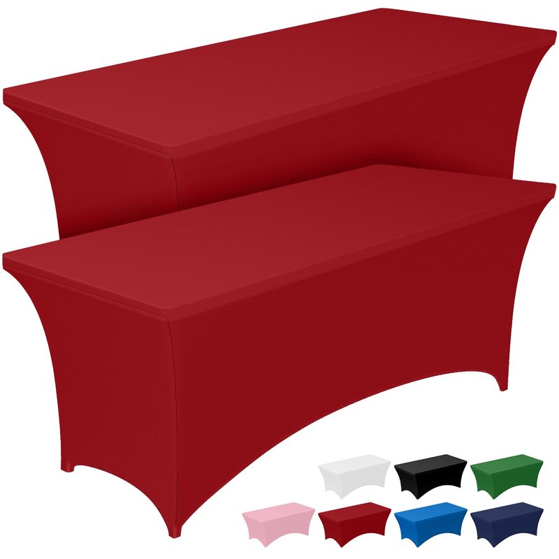 Pureegg Spandex Tablecloth 6ft - 2 Pack, Fitted and Tight Cloth for Rectangle Table, Wrinkle-Free and Stretch Table Cover for Party, Wedding, Banquet and Birthday, Red
