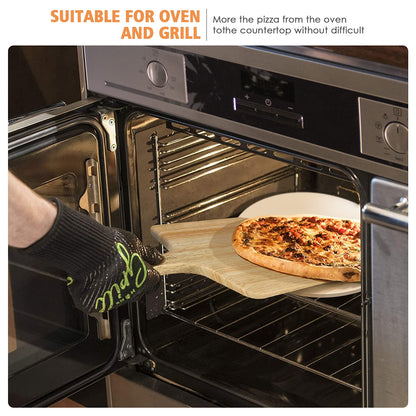 5 PCS Round Pizza Stone Set, 13" Pizza Stone for Oven and Grill with Pizza Peel(OAK),Serving Rack, Pizza Cutter & 10pcs Cooking Paper for Free, Baking Stone for Pizza, Bread