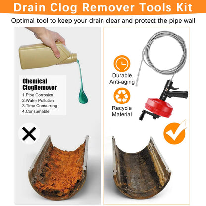 35 FT Double Mode Drain Snake Tools, 14-in-1 Drain Auger for Sink and Drain Unblocking, Plumbing Snake for Kitchen, Bathrom and Shower Sink, Snake for Real DYIs【Upgraded】