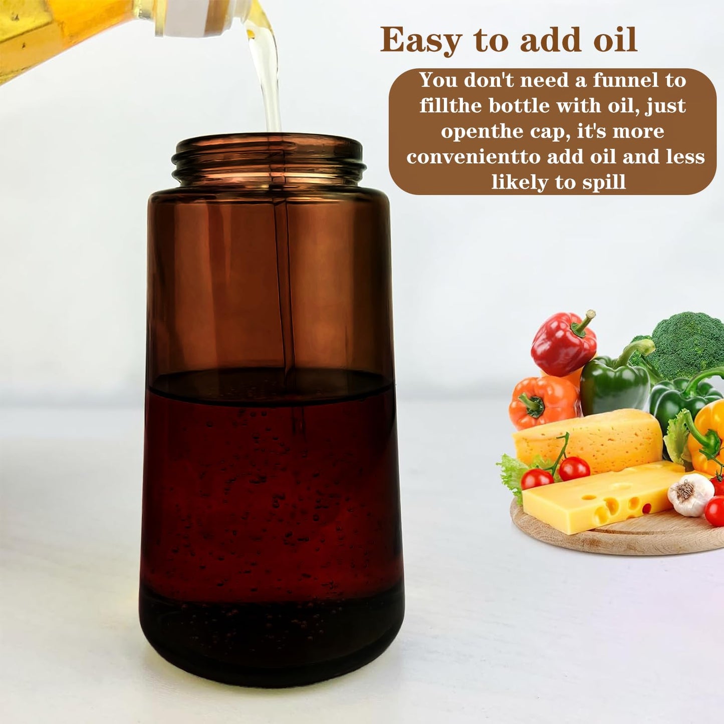 LAKUMIQI 2-in-1 Glass Oil Dispenser & Sprayer - 16oz/470ml Leakproof Olive Oil Sprayer Bottle for Cooking, Air Fryer, BBQ, Baking, Salad (Black)