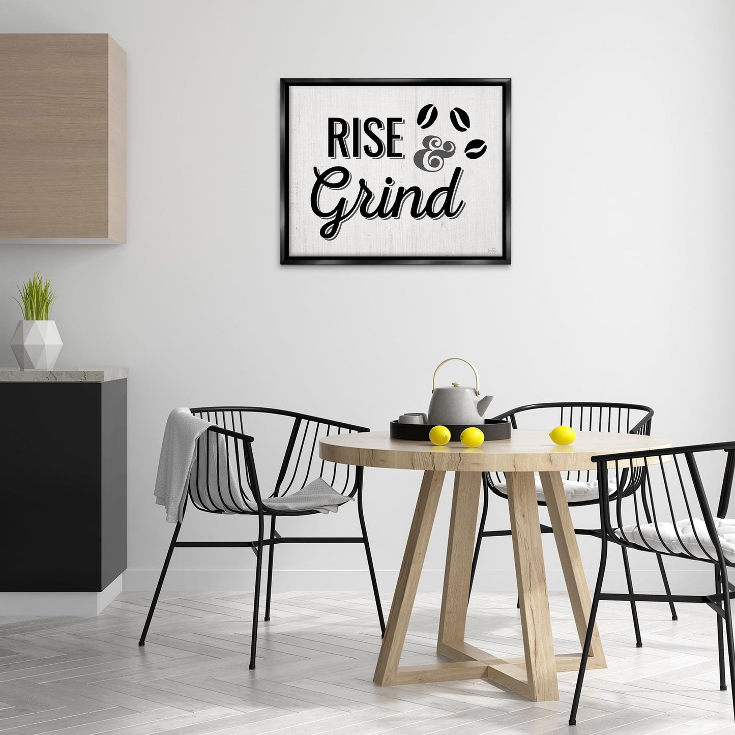 Stupell Industries Rise & Grind Coffee Beans Black Floater Framed Canvas Wall Art Design by Natalie Carpentieri, 31 x 25