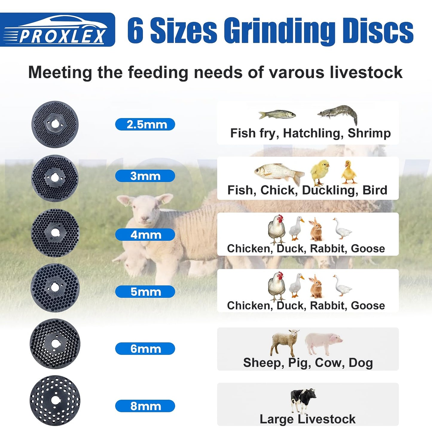 ProXlex 220V Pellet Feed Machine Animal Feed with 6 Grinding Discs 2.5/3/4/5/6/8mm 4 Head Rollers Feed Pellet Maker Mill Machine for Poultry Livestock Farm Animal 5.5KW 507 lb/h