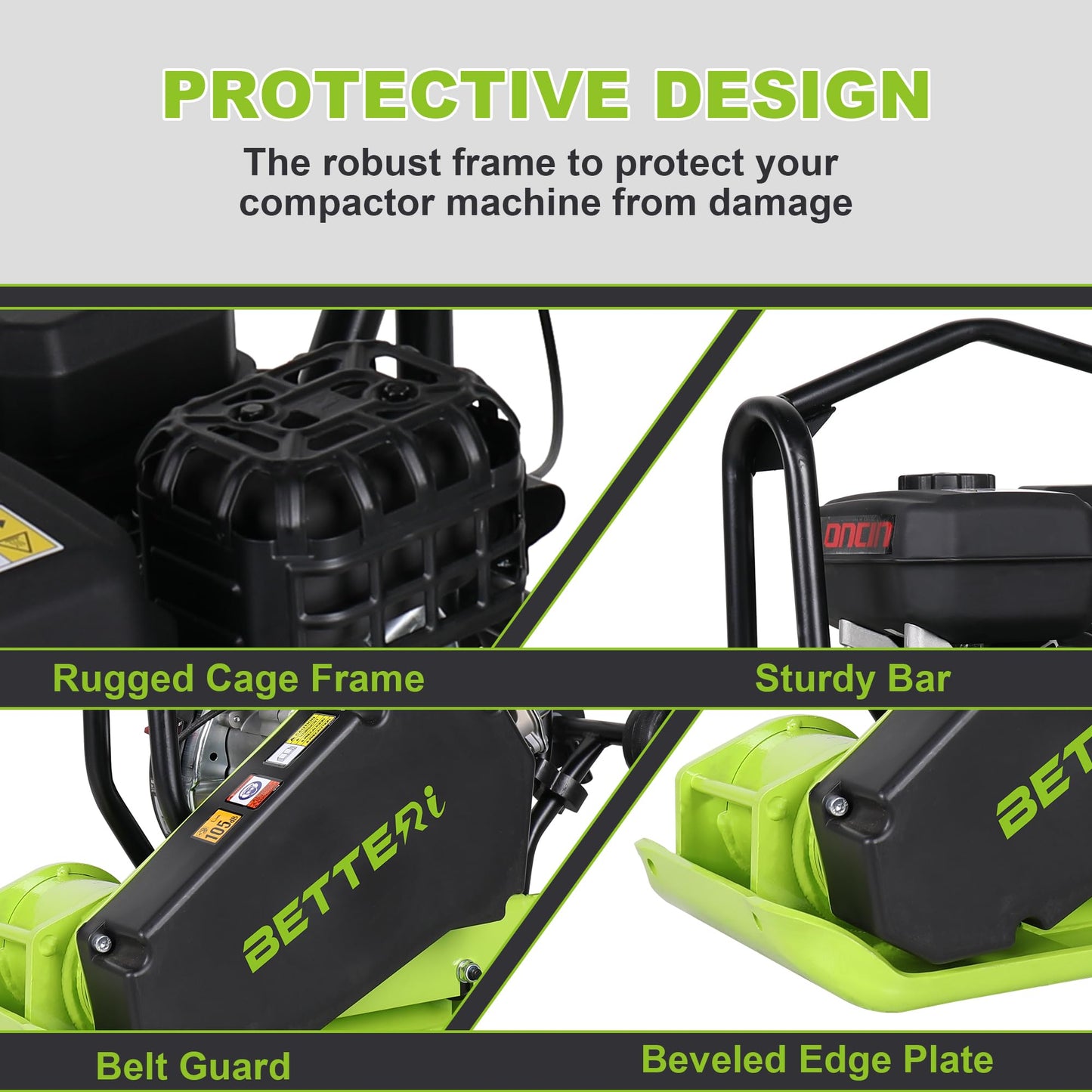 BETTERI Plate Compactor 6.5HP with 196cc 5400 VPM Gas Engine, 20"x15" Compactor Plate Machine, 2500 lbs Compaction Force Plate Tamper, Soil Compactor Machine for Pavers, Walkways, Yard