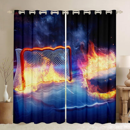 Feelyou Ice Hockey Curtains for Bedroom Living Room Hockey Player Kids Blackout Curtains Puck Hockey Darkening Dreapes Winter Sports Window Treatments 2 Panels, 52 x 84 Inch