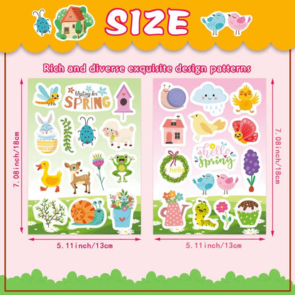 24 Sheets Spring Stickers for Kids, 366 PCS Spring Flowers Stickers for Cards Envelopes Butterfly Bug Animal Nature Sticker School Classroom Teachers Rewards Party Favors