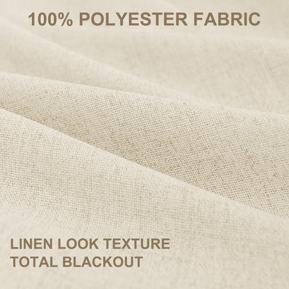 Skiennix 100% Blackout Linen Curtains - Thermal Insulated Drapes for Bedroom | 50" W x 84" L, Light Cream, 2 Panels Set