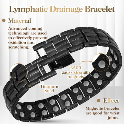 Mahnco Magnetic Bracelets for Men Ultra Titanium Steel Magnetic Bracelet with Double Row Magnets Mens Bracele Adjustable Length with Remove Tool (Black Classic)