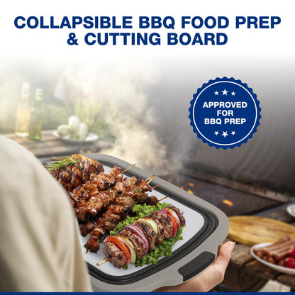 2-Pack XL Collapsible BBQ Prep Tub with Built-In Cutting Board, Lid & Strainer – Marinate, Drain & Prep – Large Food-Safe Container – Perfect for Grilling, Smoking & Outdoor Cooking