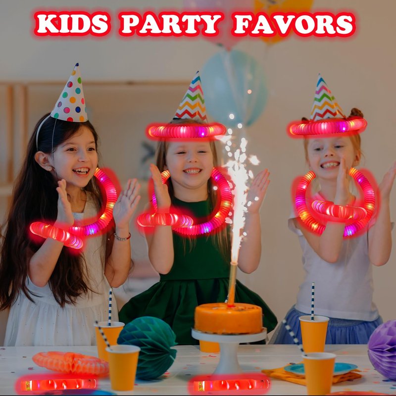 Red Graduation Glow Sticks Pop Tubes 24 PCS,Light Up Bracelets Necklaces,Glow Party Favors for Kids Graduation Party,Kindergarten Preschool End of School Year Goodie Bag Stuffers Classroom Prizes