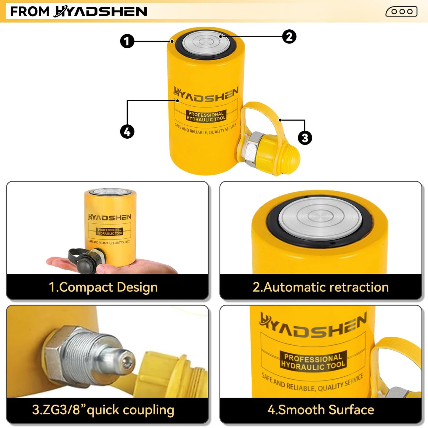 HYADSHEN 10 ton Hydraulic Cylinder Jack Sets Porta Power Ram Jack Kit with CP-180 Hydraulic Hand Pump, 2” Stroke Hydraulic Cylinder Jack Single Acting Lifting Cylinder Retract Automatically