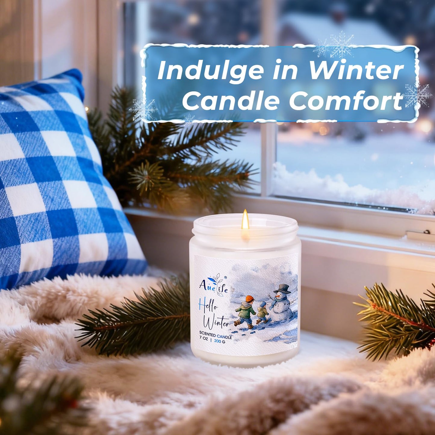 Hello Winter Candle | Fresh Citrus & Jasmine Scented Soy Candles - Winter Aromatherapy Candles Gift for Women & Men, Cozy Holiday Home Décor Candle, Long Lasting Clean Burn