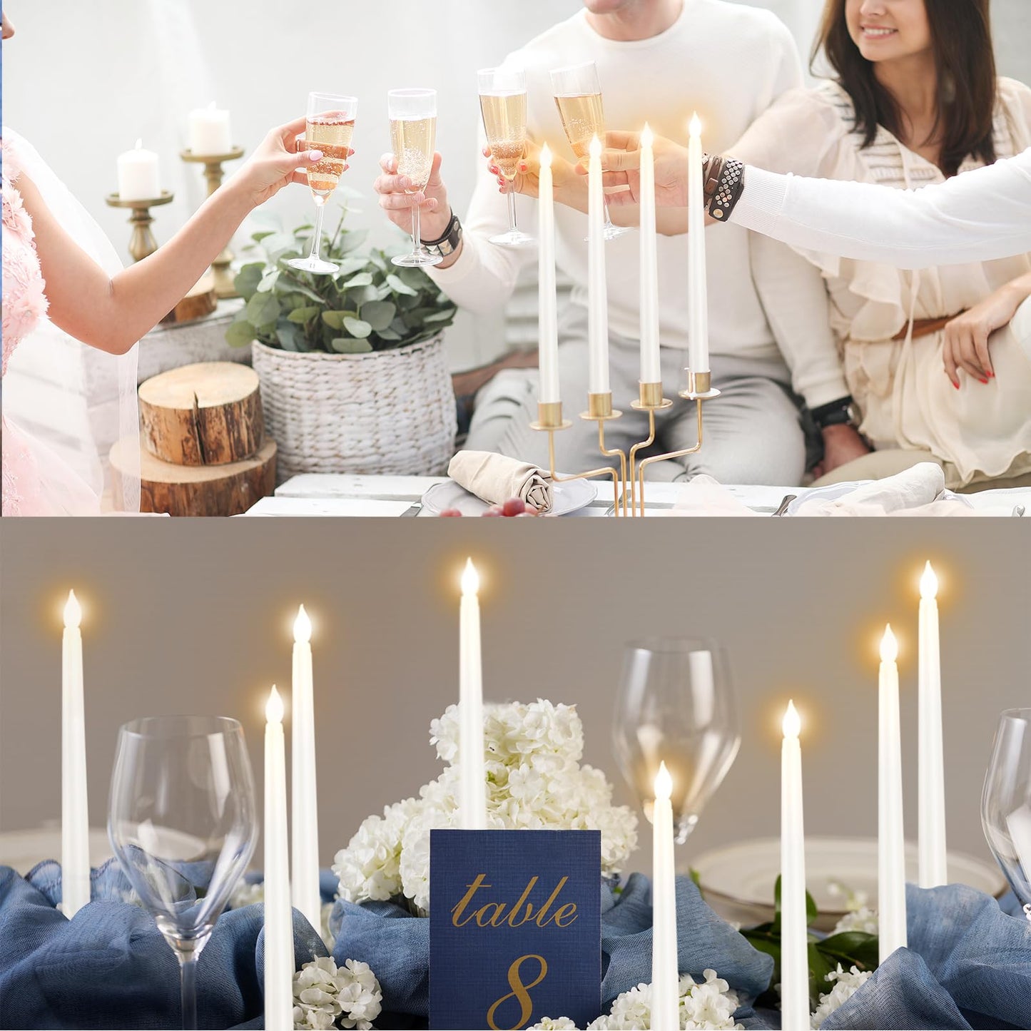 Bazayona 48pcs Flameless Flickering LED Taper Candles Bulk Battery Operated Candles for Christmas Halloween Birthday Wedding Party, (Ivory, 11 inch, 48pcs)