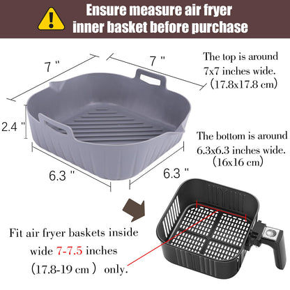 Silicone Liners Square for Air Fryer, 2 Pcs Non-stick Food-grade Reusable Basket Silicone Pot Baking Tray Airfryer Accessories, Top Size 8 inches, Bottom Size 7 inches