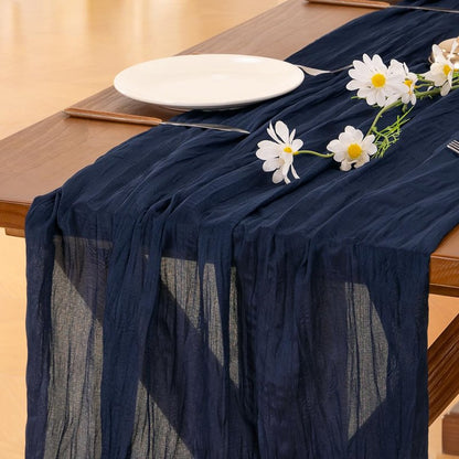 Socomi 6pcs Navy Blue Summer Cheesecloth Table Runner Boho Rustic Gauze 120 inch 10FT Cheese Cloth Sheer Runner for Wedding Party Baby Shower Birthday Home Decor Holiday Decorations