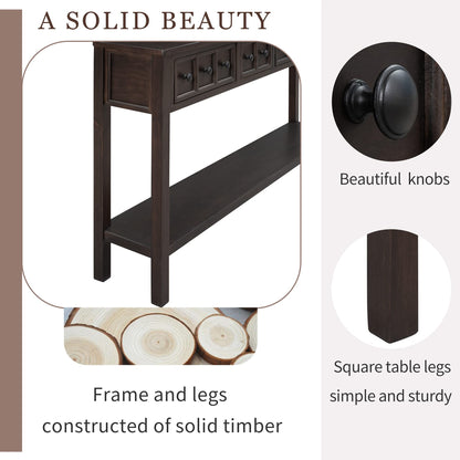 Merax Rustic Console Table for Hallway,Wood Narrow Sideboad with Drawers and Bottom Shelf for Entryway, Espresso