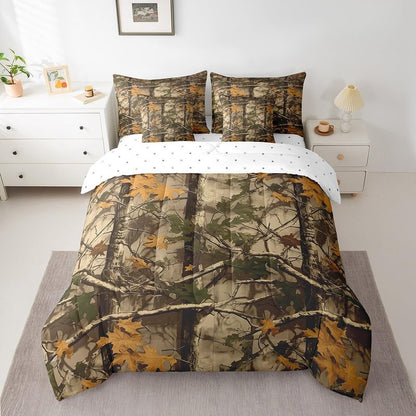 Feelyou Kids Branch Twin Comforter Set with Sheets Leaf Pattern 7 Pieces Bedding Set for Boys Girls Teens Camo Bed in a Bag Nature Theme Bed Set Bedroom