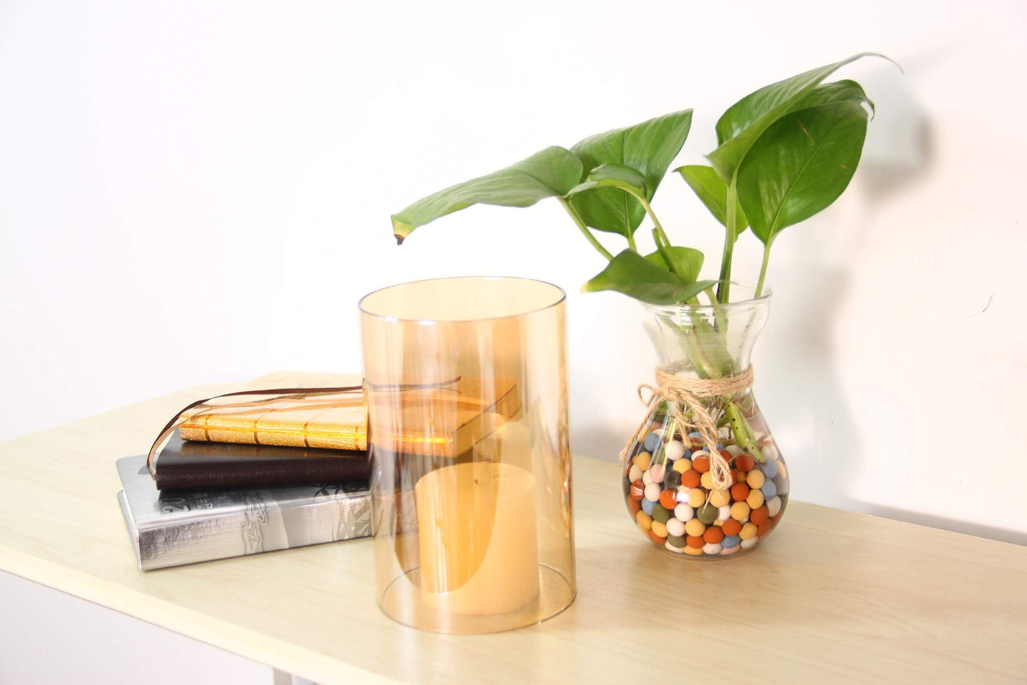 KETE Colored Glass Cylinder Candle Holder Bottomless Borosilicate Glass Globe Lamp Shade Replacement (AMBER,4x4)