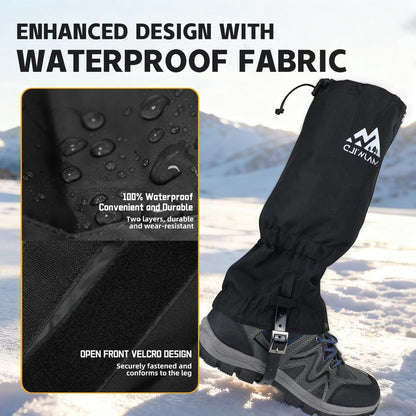 MAJWILD Adjustable Leg Gaiters, Waterproof Snow Boot Gaiters for Men Women with Hiking, Walking, Hunting, Snowshoeing, Climbing (Black, Large)