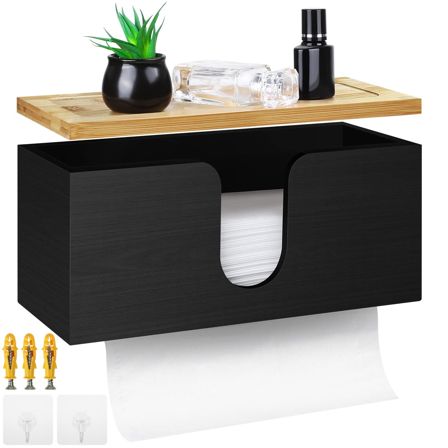 TURSTIN Wood Paper Towel Dispenser Folded Paper Towel Holder with Lid for Countertop and Wall Mounted, Wall Mount Napkin Holders for Home. Bathroom, Kitchen, White