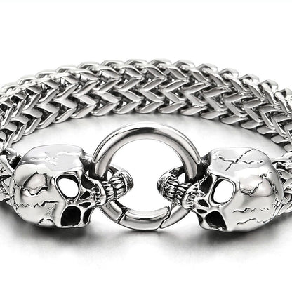 COOLSTEELANDBEYOND Gothic Mens Stainless Steel Skull Franco Link Curb Chain Bracelet with Spring Ring Clasp 8.5 Inches