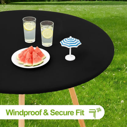 Smiry Round Spandex Tablecloth, Elastic Fitted Washable Tablecloths for 42"-50" Tables, Waterpoof Stretch Picnic Table Cover for Dining, Indoor and Outdoor, Black