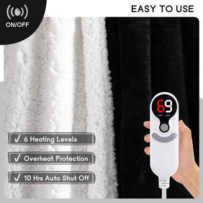 Heated Blanket Electric Blanket Full Size 72''x84'', Soft Flannel Heating Blanket with 1-10 Hour Auto Off - 6 Heat Settings - Machine Washable - Dark Grey