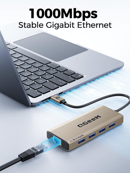 QGeeM USB C Hub Ethernet,9 in 1 USB Type C Hub HDMI Multi-Port Converter Adapter,100W Pd, USB 3.0,SD/TF Card Reader,Compatible for MacBook Pro Air Ipad HP Dell Lenovo Chromebook etc.