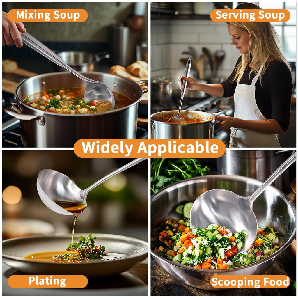 5 Pcs Newness Cooking Utensils Set, 304 Stainless Steel Kitchen Utensils Set, Metal Kitchen Accessories, Include Soup Ladle, Slotted Skimmer Spoon, Spaghetti Spoon and Spatula, Dishwasher Safe