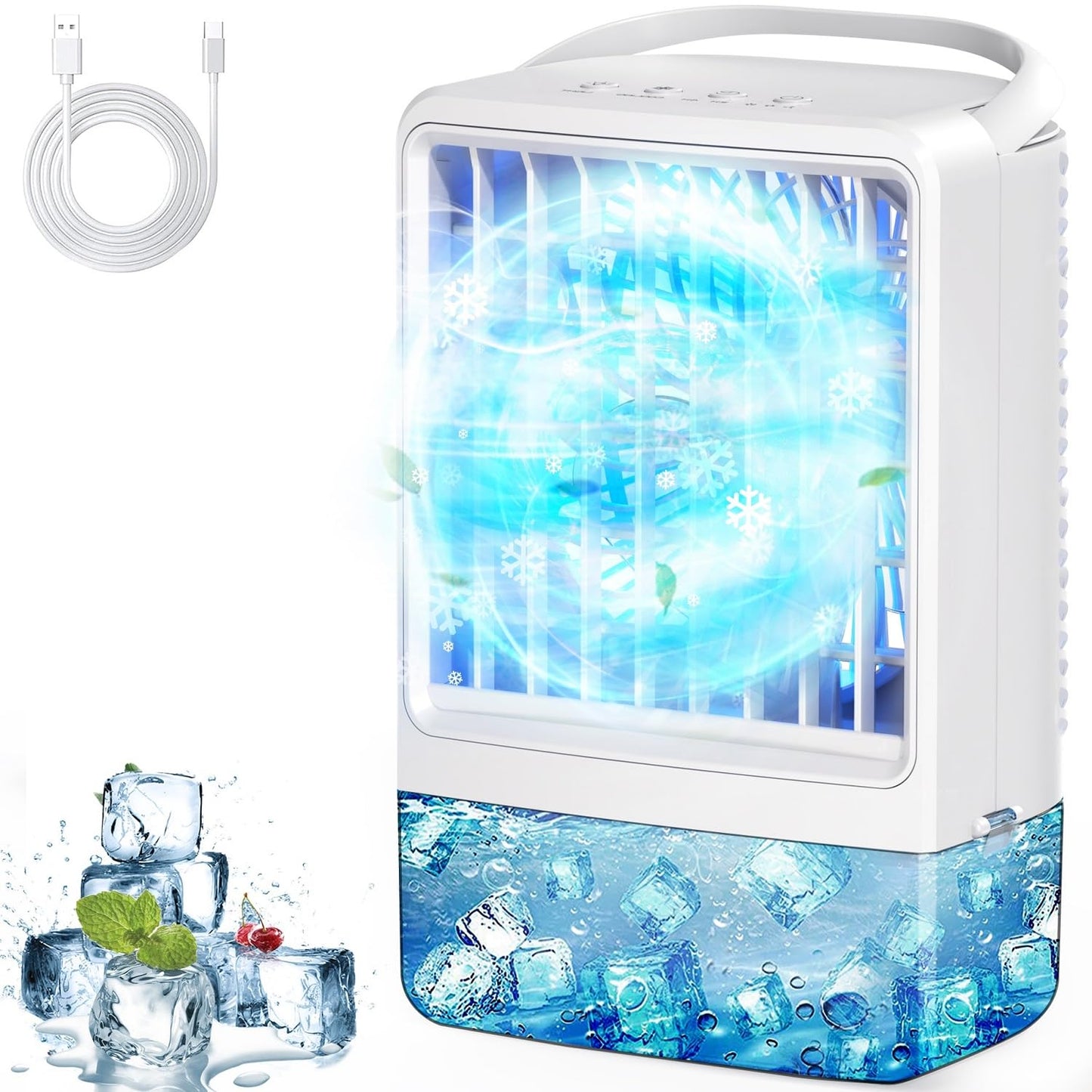 Portable Air Conditioners Ice Fan That Blow Cold Air USB Mini Air Conditioners 3 Wind Speed & 7 Colorful LED Light Cool Mist &Timer Evaporative Air Cooler Personal AC For/Bedroom/Desk/Room/Tabletop