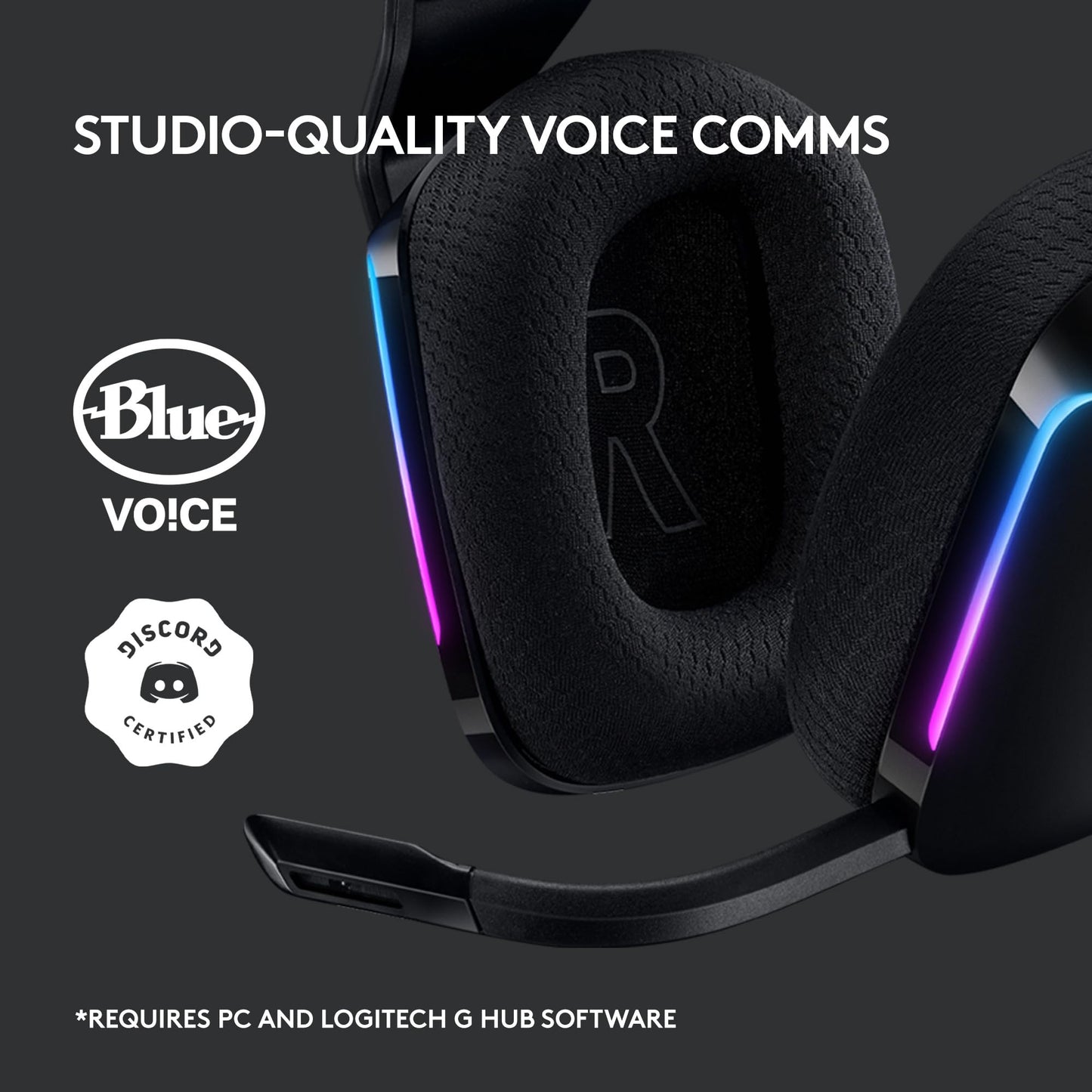 Logitech G733 Lightspeed Wireless Gaming Headset with Suspension Headband, LIGHTSYNC RGB, Blue VO!CE mic Technology and PRO-G Audio Drivers, Lightweight, 29 Hour Battery Life, 20m Range - Black