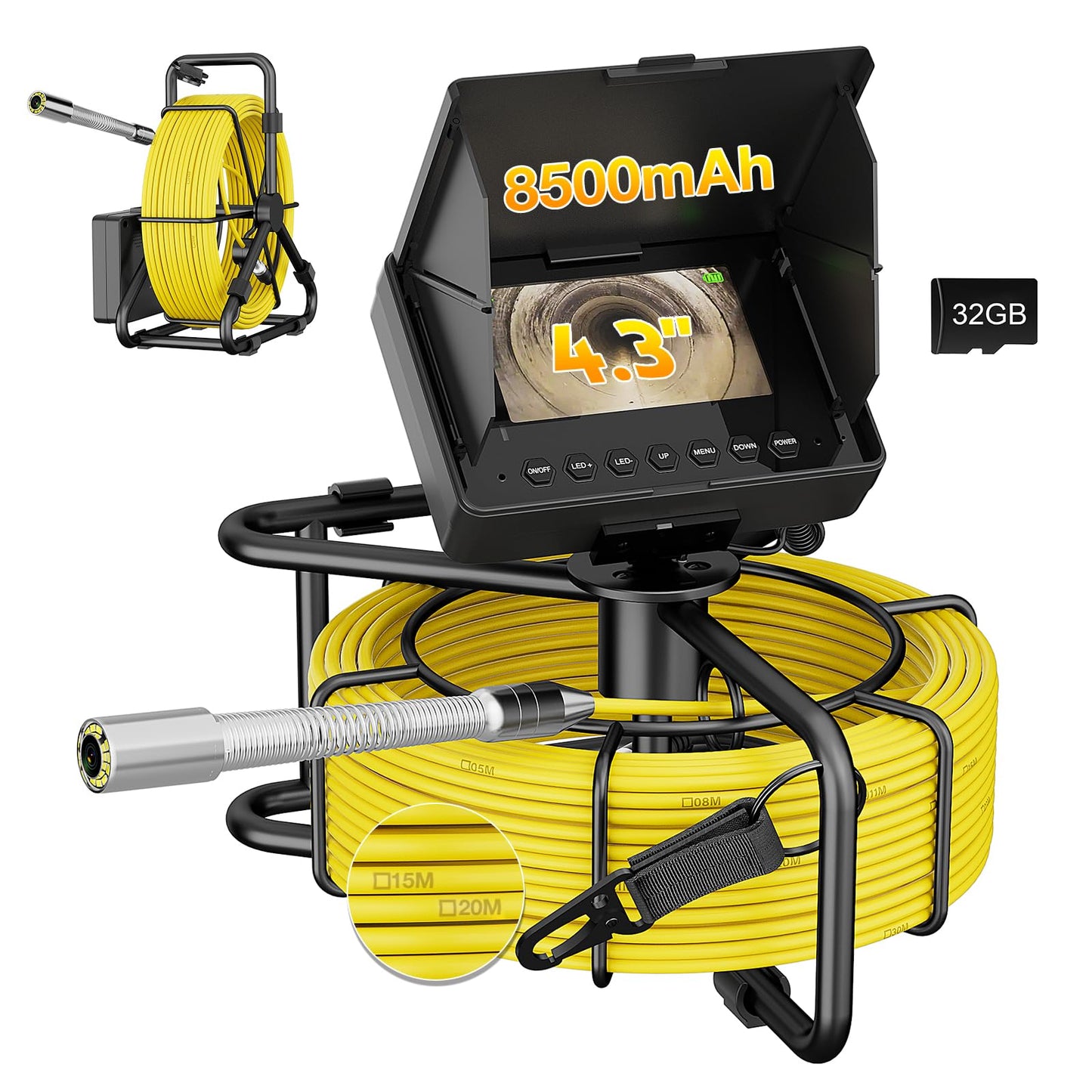 EIXAUP Sewer Camera 100 FT, 4.3" HD Screen, 23mm Industrial Endoscope with Light,32GB Card, Portable Drain Camera with 8500mAh Battery,Ideal for Plumbers and Homeowners(No DVR)