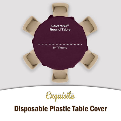 Exquisite 12-Pack Premium Plastic Tablecloth Pack of 12 Premium Plastic Tablecloth 84 Inch Round Table Cover - Plum