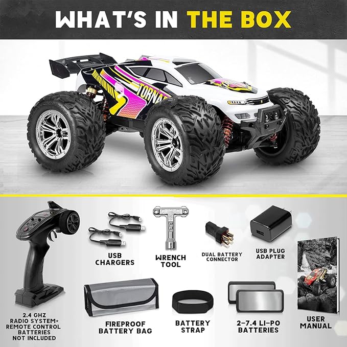 4x4 RC Cars for Adults 48kmh High-Speed - 1:12 Scale Large Waterproof Remote Control Truck Offroad Electric Monster Car 2 Batteries 30+ Min Play All Terrain
