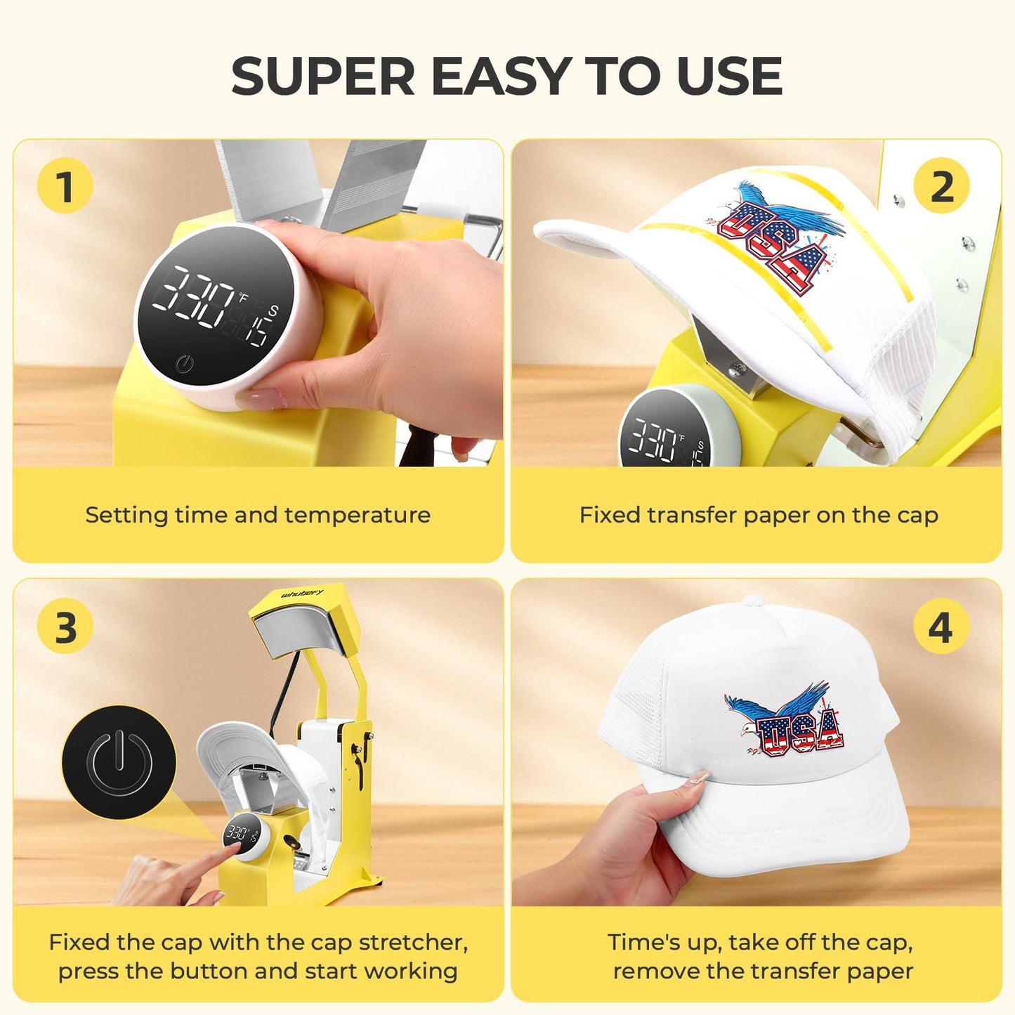 Whubefy 3-in-1 Auto Hat Heat Press Machine for Caps w/3pcs Interchangeable Platens, Automatic Release & Press, Knob-Style Digital Control for Hats T-Shirts Bags HTV and Sublimation Projects
