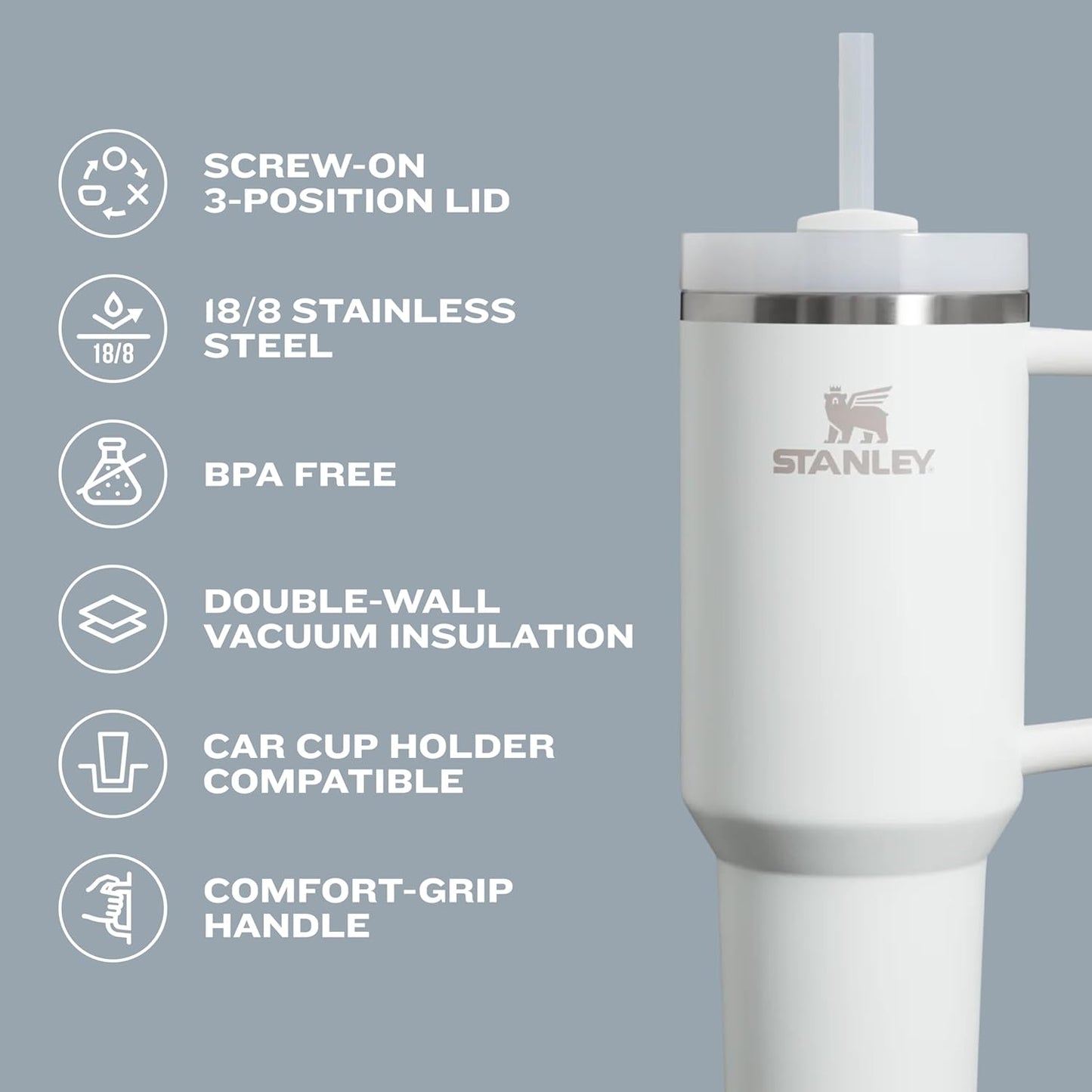 STANLEY Quencher H2.0 Tumbler - 30 oz Insulated Stainless Steel Cup with Handle & Straw | BPA-Free | Rose Quartz 2.0