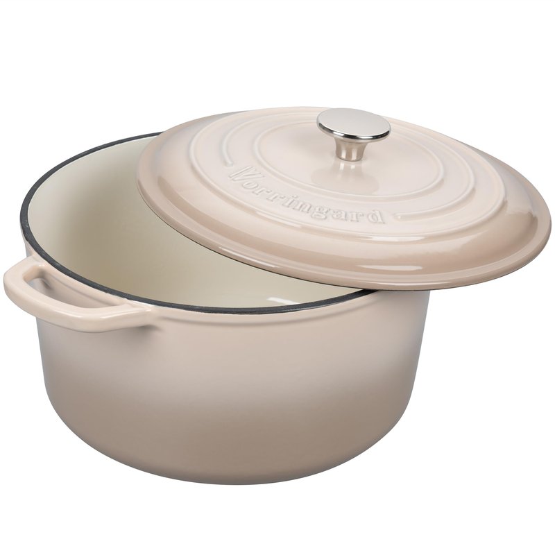 VORRINGARD Enameled Cast Iron Dutch Oven Pot with Lid, for Sourdough Bread Baking, Round Dutch Ovens, 4.5 Quart, Latte
