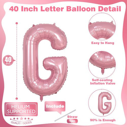 G Letter Balloon Pastel Pink, 40" Alphabet Helium Balloon, Large Inflatable Baby Pink Name Balloon Letters G, XXL Mylar Custom Letter Balloons Light Pink for Girls Birthday Party Decoration Supplies