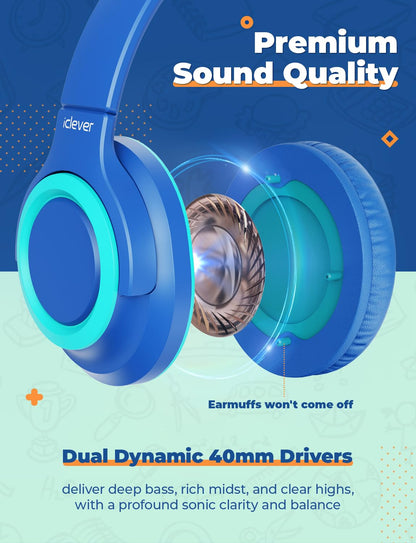 iClever 2Pack Kids Headphones with Sharing Splitter - 85dBA Safe Volume Limited - HS22 Wired Headphones for Kids Teens, Tangle-Free 3.5mm Jack Foldable Stereo for School/Tablet/Travel